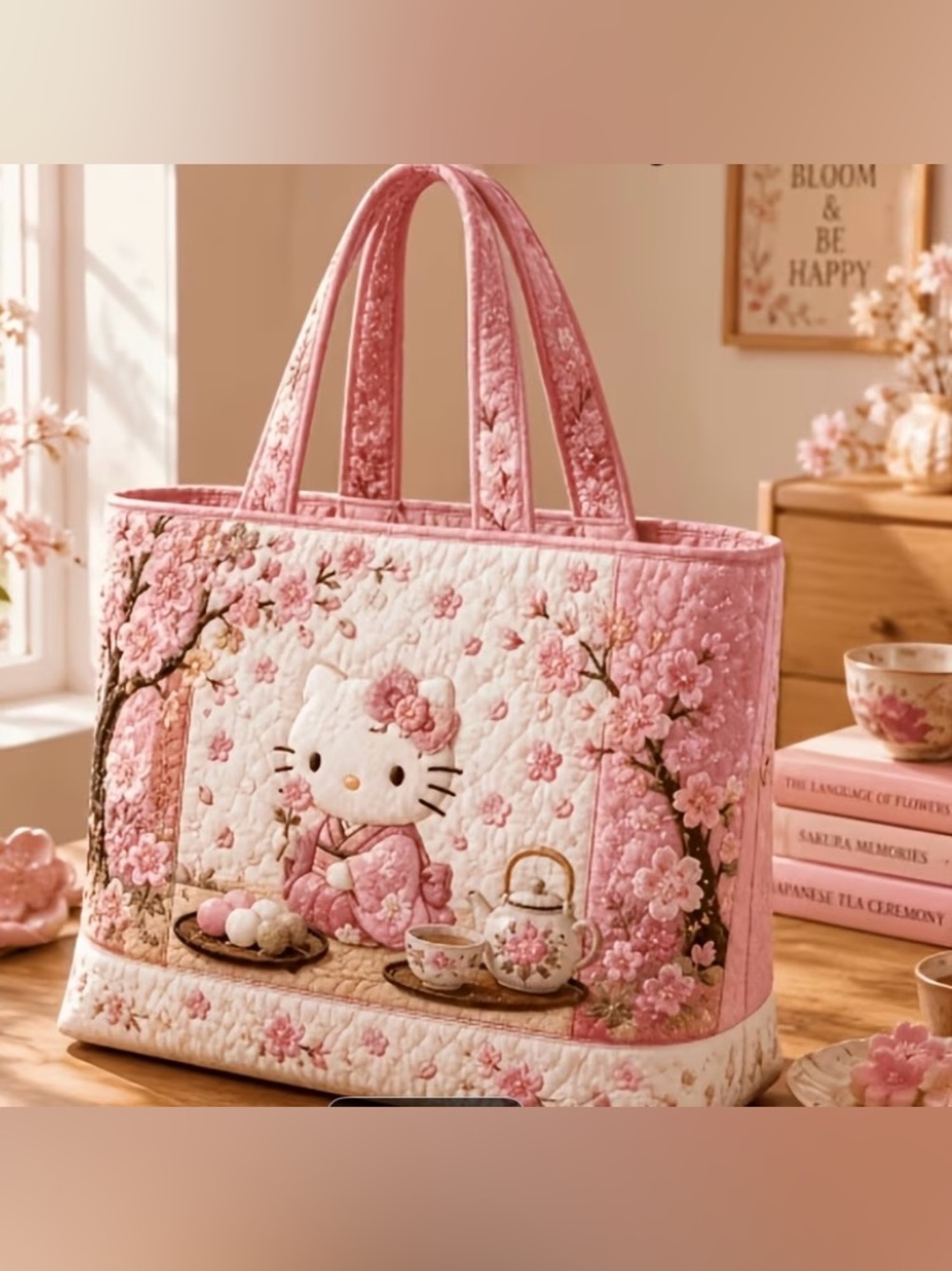 Hello Kitty Pink Floral Quilted Tote